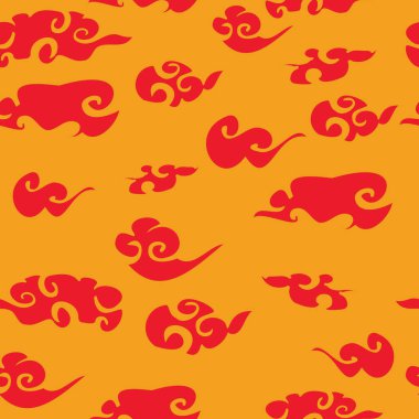 Turuncu ve kırmızı Asya Çin bulutları gökyüzü pürüzsüz desenli arka plan.