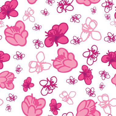 Vektör beyaz arka plan pembe, mor beyaz manolya çiçekleri, özgürlük, kusursuz desen arkaplan