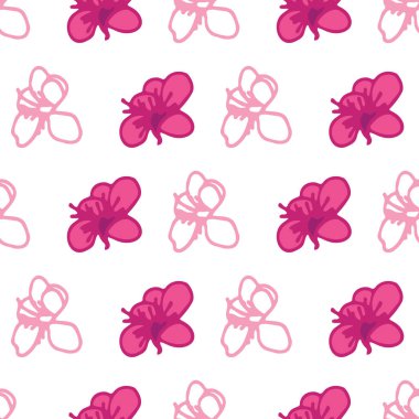 Vektör beyaz arka plan pembe, mor beyaz manolya çiçekleri, özgürlük, kusursuz desen arkaplan