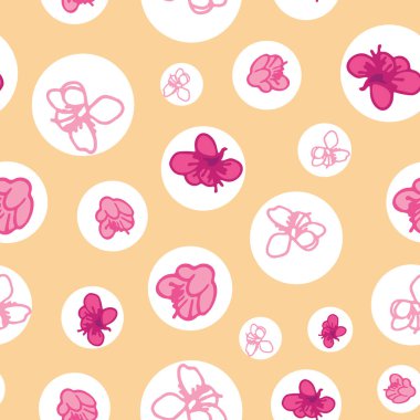 Vektör sarı arka plan pembe, mor beyaz manolya çiçekleri, özgürlük, kusursuz desen arkaplan