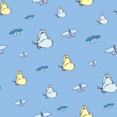 Vektör mavi arka plan kelebeği pürüzsüz desen. Kelebekler. Kusursuz desen arkaplanı