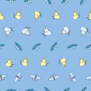 Vektör mavi arka plan kelebeği pürüzsüz desen. Kelebekler. Kusursuz desen arkaplanı