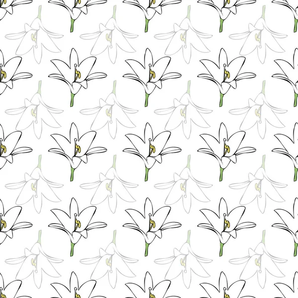 Vector white background white flowers seamless pattern. Lilies. Seamless pattern background