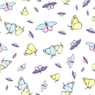 Vektör beyaz arka plan kelebeği pürüzsüz desen. Kelebekler. Kusursuz desen arkaplanı