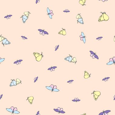 Vektör pastel arka plan kelebeksiz desen. Kelebekler. Kusursuz desen arkaplanı