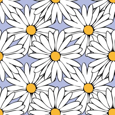 Vektör pastel mavi arka plan papatya çiçekleri pürüzsüz desen. Kelebekler. Kusursuz desen arkaplanı