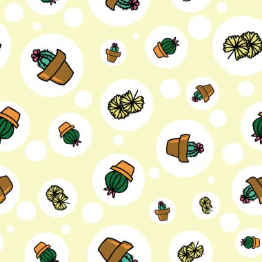 Sarı arka plandaki kaktüs bitkisi, sulu ve pürüzsüz desen. Kusursuz desen arkaplanı