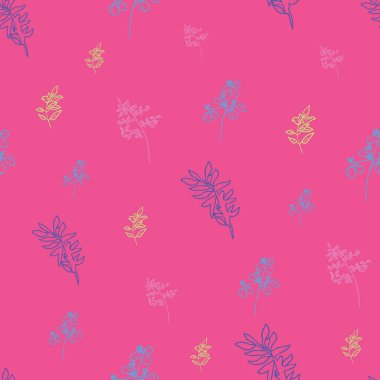 Vektör fushia pembe arka plan bitkileri, yaprak, çiçekler ve bitkilerin dokusu pürüzsüz. Kusursuz desen arkaplanı