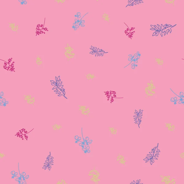 Vektorrosa Hintergrund Kräuter, Blatt, Blumen und Pflanzen Textur nahtlose Muster. Nahtloser Musterhintergrund — Stockvektor