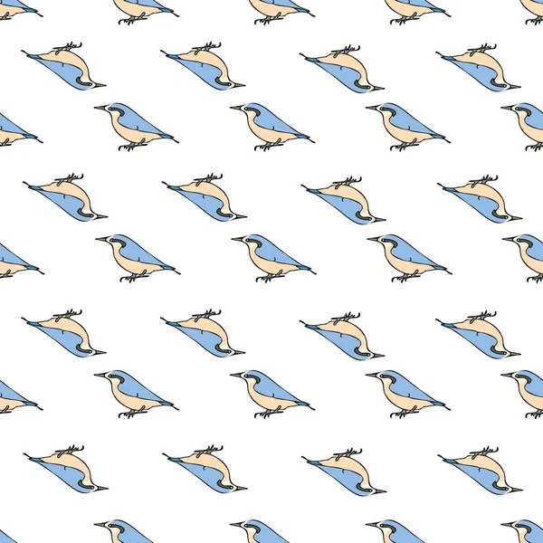 Vector white background birds silhouette seamless pattern. Blue tit, Purple Finch, Seamless pattern background — Wektor stockowy