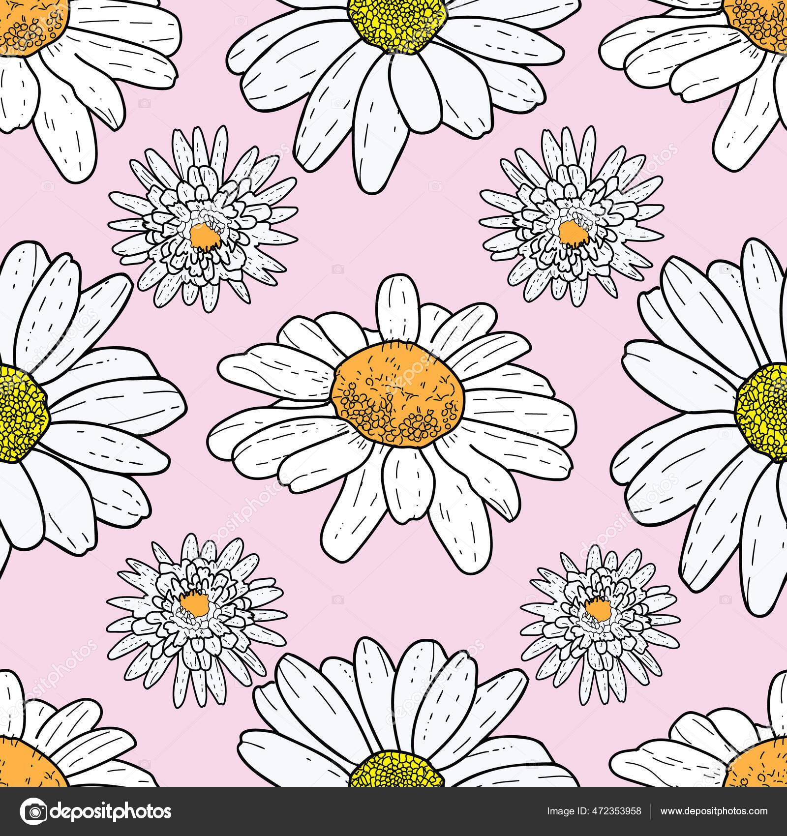 ベクトルピンクの背景デイジーの花や野生の花 シームレスなパターン背景 ストックベクター C Roseou