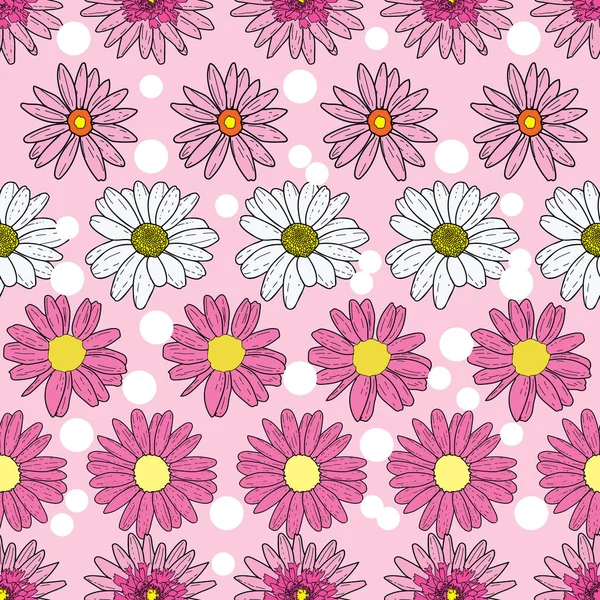 Vecteur doux bébé rose fond rose fleurs de marguerite et fleurs sauvages. Fond de motif sans couture — Image vectorielle