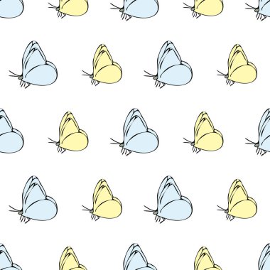 Vektör beyaz arka plan papatya çiçekleri, yabani çiçekler ve kelebekler, böcekler. Kusursuz desen arkaplanı