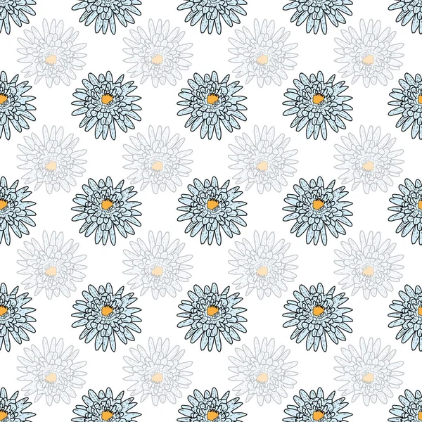 Vector white background daisy flowers, wild flowers and butterflies, insects. Seamless pattern background — Stock Vector