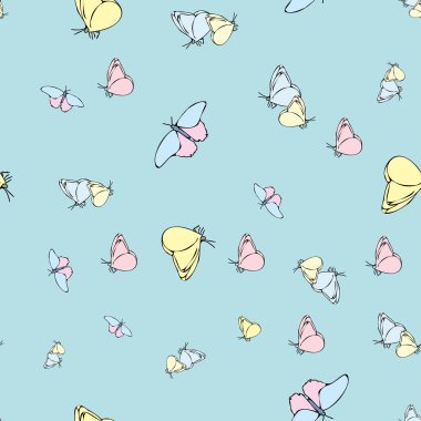 Vektör pastel yeşil arka plan kelebeksiz desen. Kelebekler. Kusursuz desen arkaplanı