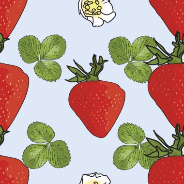 Vektör pastel arka plan çilekleri, böğürtlen çiçekleri, meyveler. Kusursuz desen arkaplanı