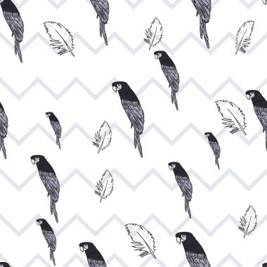 Vektör beyaz arka plan tropikal kuşlar, papağanlar, papağanlar, egzotik papağan kuşları. Kusursuz desen arkaplanı