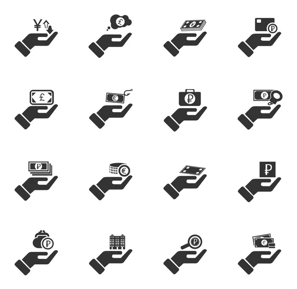 Ensemble d'icônes main et argent — Image vectorielle