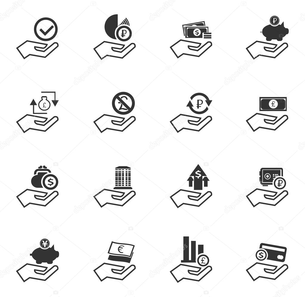 Hand and money icons set
