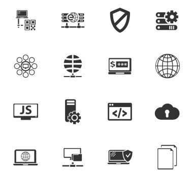 Internet, sunucu, ağ Icons set