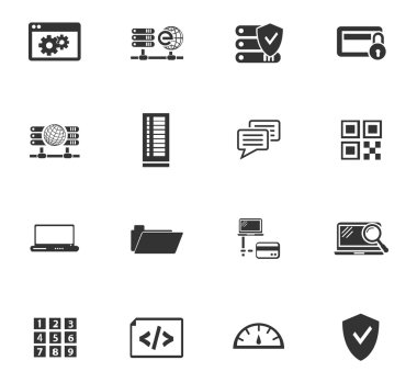 Internet, sunucu, ağ Icons set