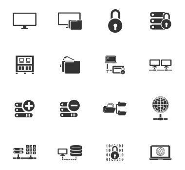 Internet, sunucu, ağ Icons set