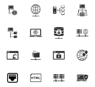 Internet, sunucu, ağ Icons set