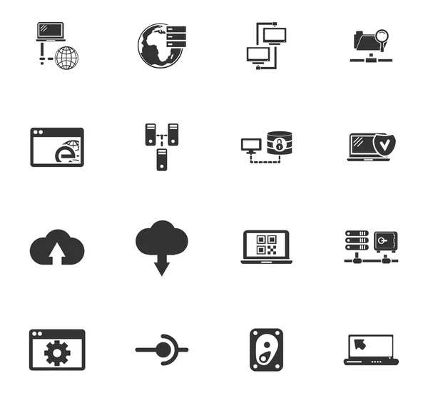 Internet, serveur, ensemble d'icônes réseau — Image vectorielle
