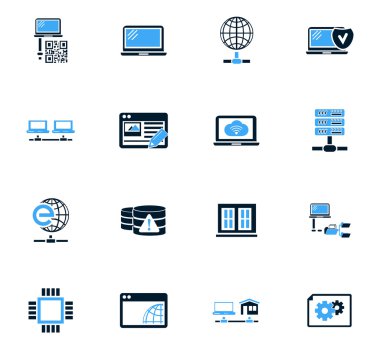 Internet, sunucu, ağ Icons set