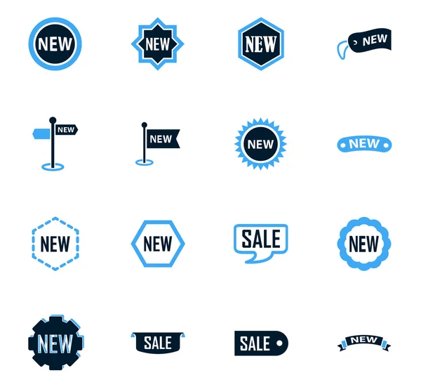 Nowe stiker i etykieta zestaw ikon — Wektor stockowy