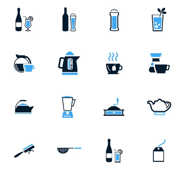 Utensílios para a preparação de conjuntos de ícones de bebidas —  Vetores de Stock