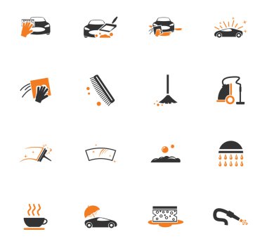 Oto yıkama duş hizmet Icons set
