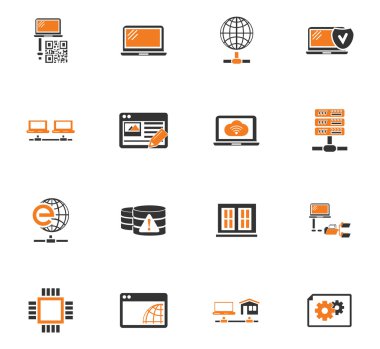 Internet, sunucu, ağ Icons set