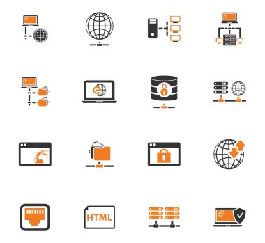 Internet, sunucu, ağ Icons set