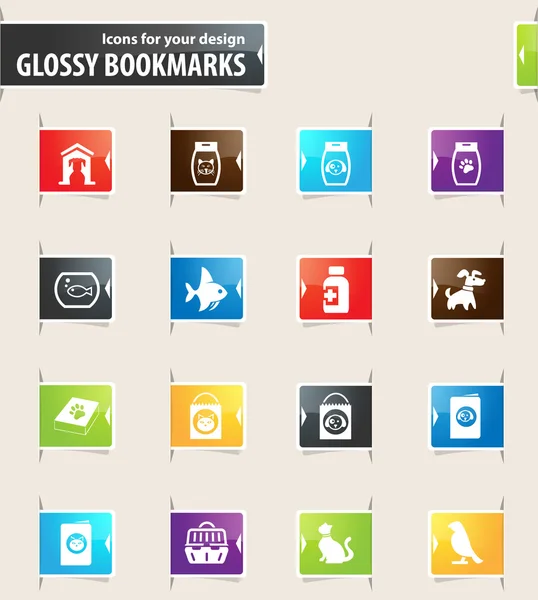 Productos para Mascotas Bookmark Iconos — Vector de stock