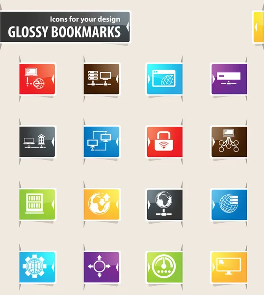 Ícones de Bookmark de Internet, Servidor e Rede — Vetor de Stock