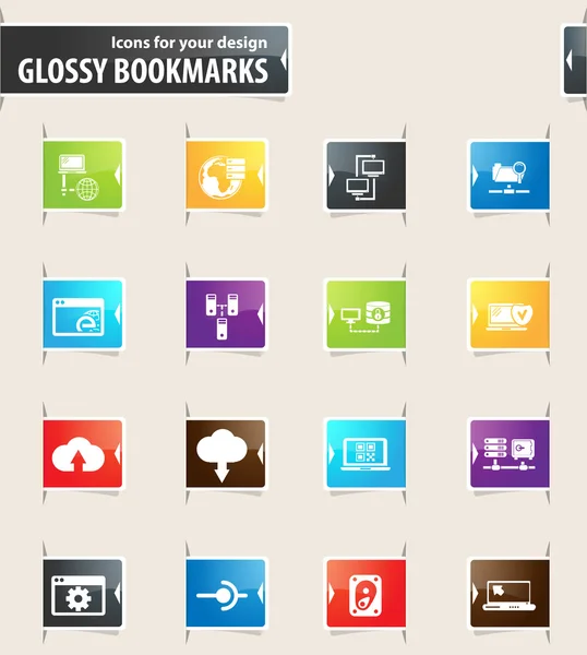 Ícones de Bookmark de Internet, Servidor e Rede — Vetor de Stock