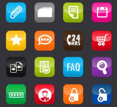 Web siteleri ve kullanıcı arayüzü için e-ticaret arayüzü simgesi ayarlandı. Koyu arkaplanda renkli düğmeler