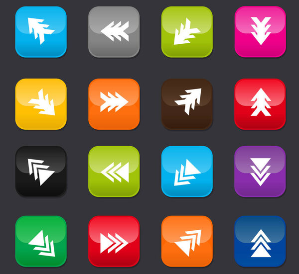 Arrows vector icons for user interface design. Colored buttons on a dark background