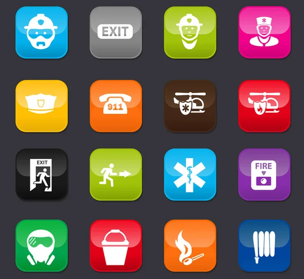 ウェブサイトやユーザーインターフェイスのための緊急アイコンセット 暗い背景の色のボタン — ストックベクタ