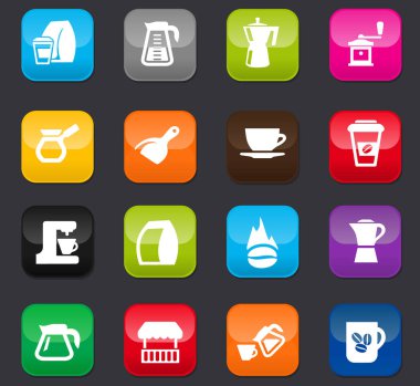 Web siteleri ve kullanıcı arayüzü için kahve simgesi ayarlandı. Koyu arkaplanda renkli düğmeler