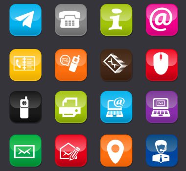 Kullanıcı arayüzü tasarımı için vektör simgeleriyle bağlantı kur. Koyu arkaplanda renkli düğmeler