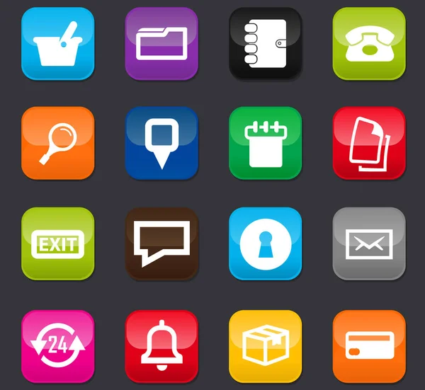ウェブサイトとユーザーインターフェイス用に設定されたEコマースインターフェイスアイコン 暗い背景の色のボタン — ストックベクタ