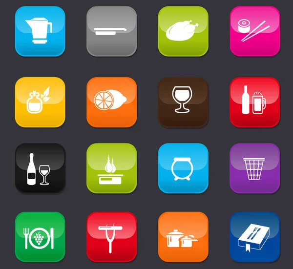 Τρόφιμα Και Κουζίνα Σύμβολο Για Web Icons Χρωματιστά Κουμπιά Σκούρο — Διανυσματικό Αρχείο