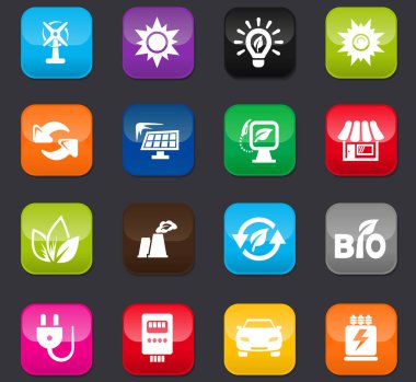 Web siteleri ve kullanıcı arayüzü için alternatif enerji simgeleri ayarlandı. Koyu arkaplanda renkli düğmeler