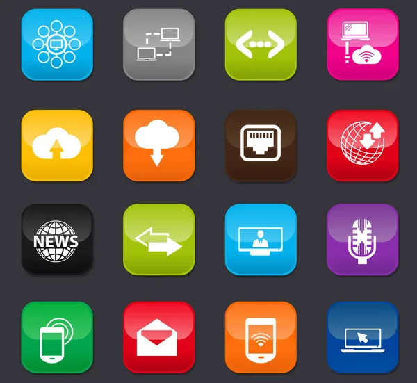 ウェブサイトとユーザーインターフェイス用の通信アイコンセット 暗い背景の色のボタン — ストックベクタ