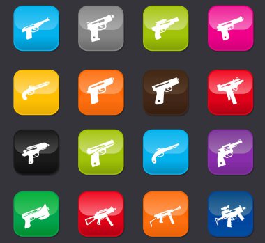 Web siteleri ve kullanıcı arayüzü için el silah simgesi ayarlandı. Koyu arkaplanda renkli düğmeler