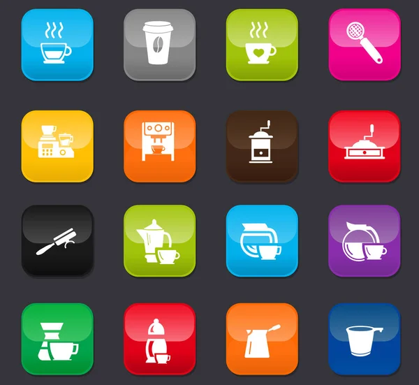 Café Café Vector Simplemente Icono Conjunto Botones Colores Sobre Fondo — Vector de stock