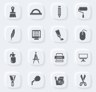 Sanat araçları kullanıcı arayüzü tasarımı için düz web simgeleri