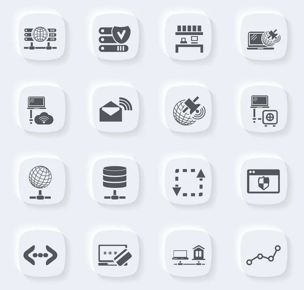 インターネット サーバー ウェブサイトとユーザーインターフェイス用に設定されたネットワークアイコン — ストックベクタ